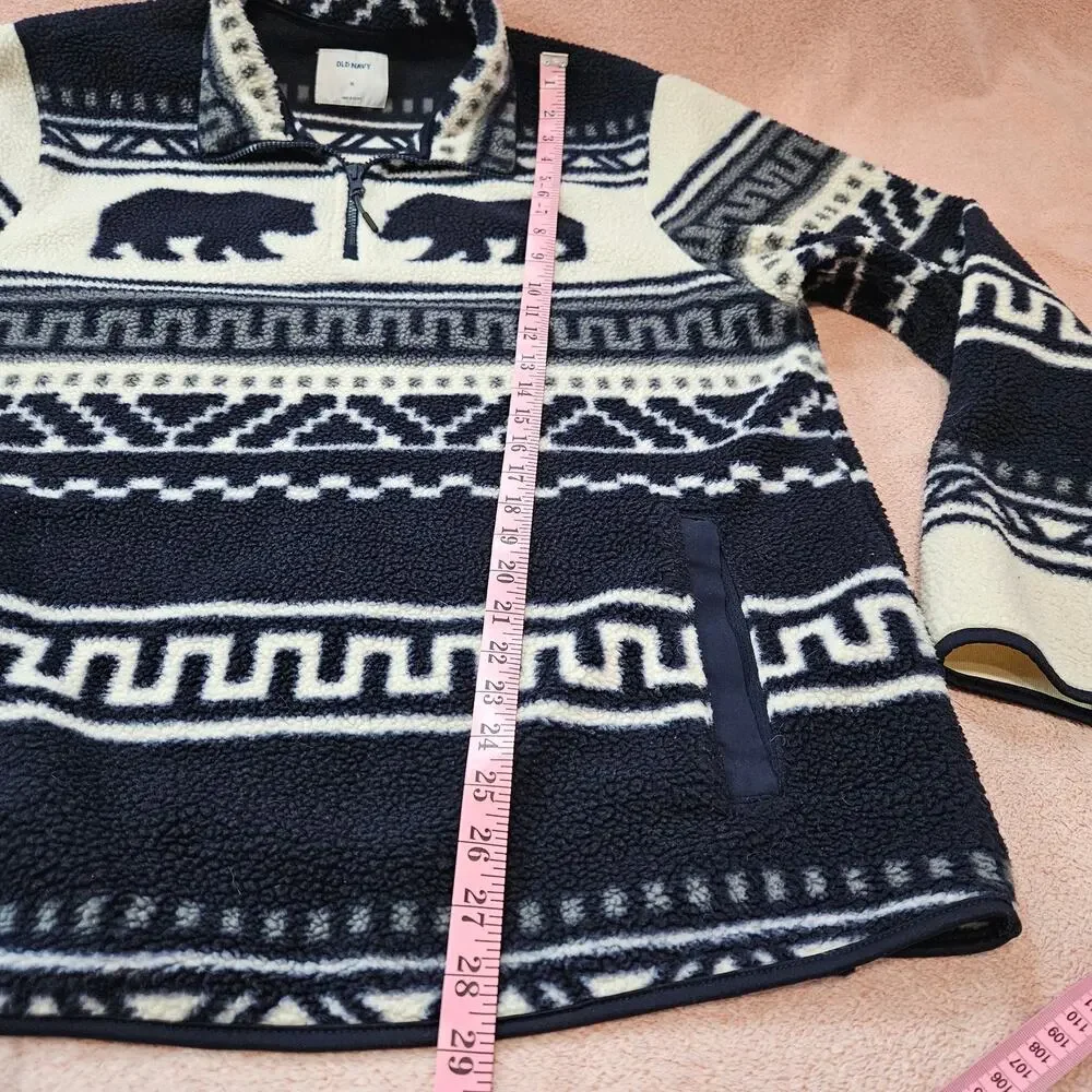 Old Navy Bear Fair Isle Print Quarter Zip Fleece Pullover Size XL